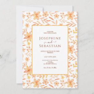 Invitation Aquarelle brûlé Orange Floral Mariage