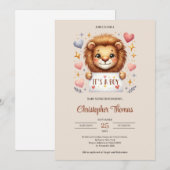 Invitation Aquarelle brun et ivoire Mélange bébé lion (Devant / Derrière)
