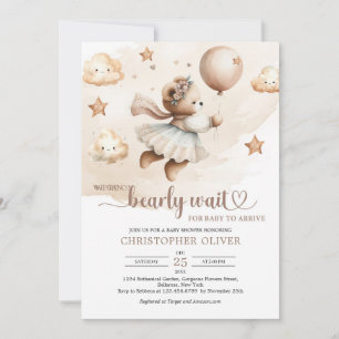 Invitation Aquarelle brun ivoire peluche ours fille attendre