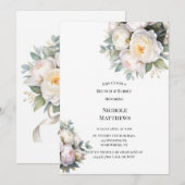 Invitation Aquarelle Brunch & Bubbly aux Pivoines Blanches (Devant / Derrière)