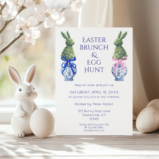 Invitation Aquarelle Brunch de Pâques et lapin de chasse aux 