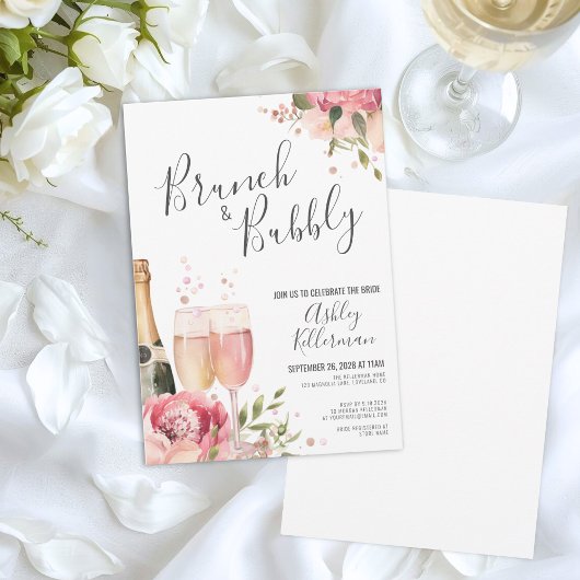Invitation Aquarelle Brunch Et Fête des mariées Florale Bubbl