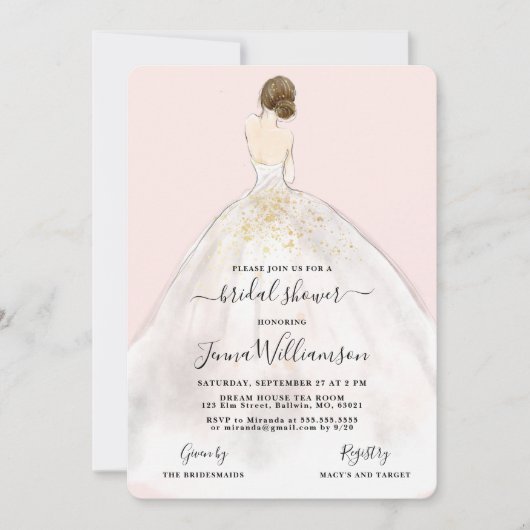 Invitation Aquarelle Brunette Mariée Douche nuptiale Invitati (Devant)