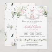 Invitation Aquarelle Bunny Baby Girl Baptism (Devant / Derrière)