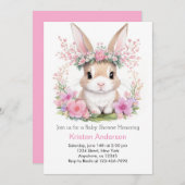 Invitation Aquarelle Bunny Dreams Baby shower fille rose (Devant / Derrière)