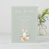 Invitation Aquarelle Bunny Floral Baby Sprinkle Douche (Debout devant)
