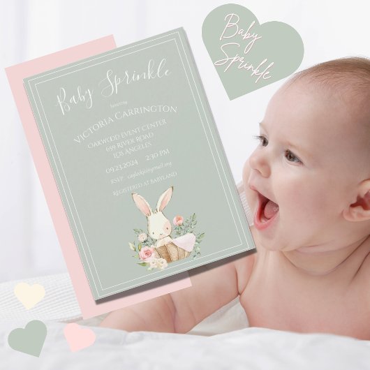 Invitation Aquarelle Bunny Floral Baby Sprinkle Douche