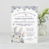 Invitation Aquarelle Bunny Floral Purple Baby shower Par Cour (Debout devant)