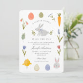 Invitation Aquarelle Bunny Flower Petit Bunny Baby shower (Debout devant)