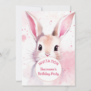 Invitation Aquarelle Bunny mignonne rose pastel