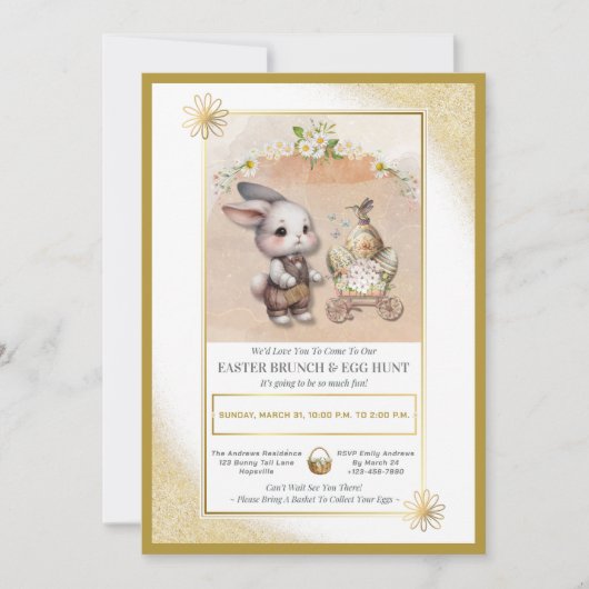 Invitation Aquarelle Bunny Pâques Brunch & Chasse aux Oeufs F (Devant)