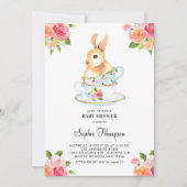 Invitation Aquarelle Bunny sur Teacups Baby shower Floral (Devant)