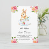 Invitation Aquarelle Bunny sur Teacups Baby shower Floral (Debout devant)