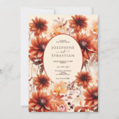 Invitation Aquarelle Burange Chute Orange Floral Boho Mariage (Devant)
