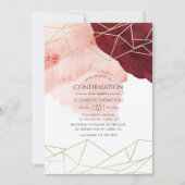 Invitation Aquarelle Burgundy Blush Confirmation géométrique (Devant)
