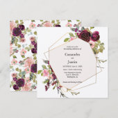 Invitation Aquarelle Burgundy Blush et Gold Floral (Devant / Derrière)