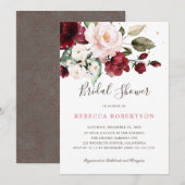 Invitation Aquarelle Burgundy Blush Fête des mariées Florale (Devant / Derrière)