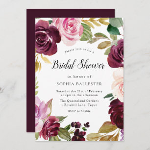 Invitation Aquarelle Burgundy Blush Fête des mariées Florale