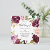 Invitation Aquarelle Burgundy Blush Floral Wreath Mariage (Debout devant)