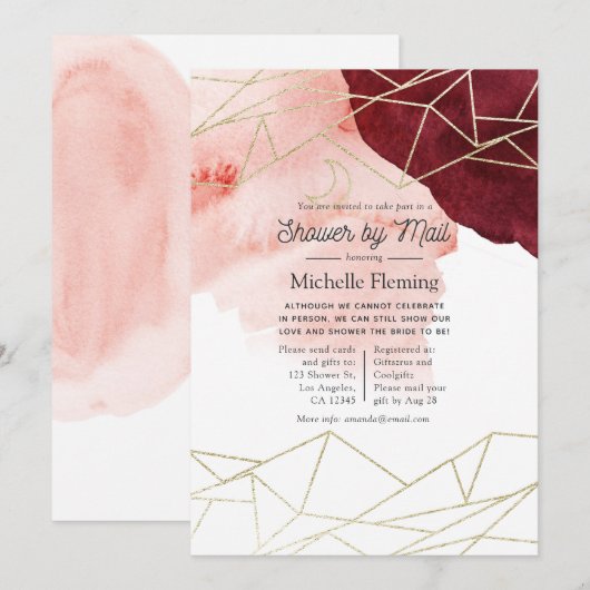 Invitation Aquarelle Burgundy Blush par courrier (Devant / Derrière)