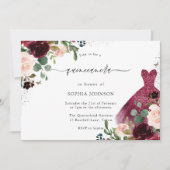 Invitation Aquarelle Burgundy Blush Robe Florale Quinceanera (Devant)
