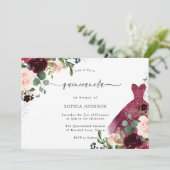 Invitation Aquarelle Burgundy Blush Robe Florale Quinceanera (Debout devant)