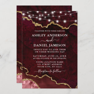 Invitation Aquarelle Burgundy Marble Géode Mariage