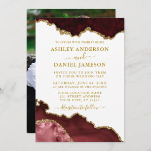 Invitation Aquarelle Burgundy Marble Geode Photo