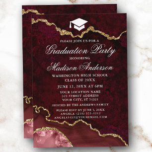 Invitation Aquarelle Burgundy Marbre Agate Party