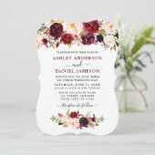 Invitation Aquarelle Burgundy Mariage Floral (Debout devant)