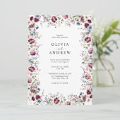 Invitation Aquarelle Burgundy Marine Bleu Floral Mariage (Debout devant)