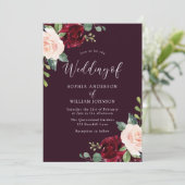 Invitation Aquarelle Burgundy profonde Mariage floral (Debout devant)