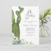 Invitation Aquarelle Cactus Baby shower neutre pour les femme (Debout devant)