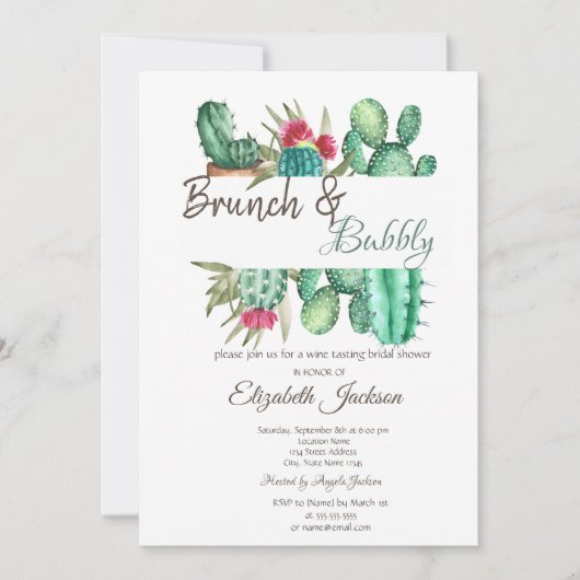 Invitation Aquarelle Cactus Brunch & Bubbly (Devant)