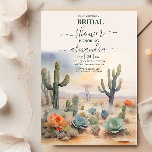 Invitation Aquarelle Cactus du désert Mexicain Shower de Mari