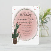 Invitation Aquarelle Cactus et Coeurs Baby shower verdoyant (Debout devant)