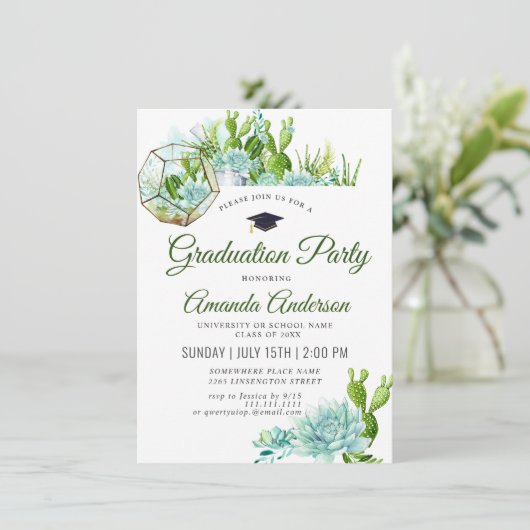 Invitation Aquarelle Cactus Eucalyptus (Debout devant)