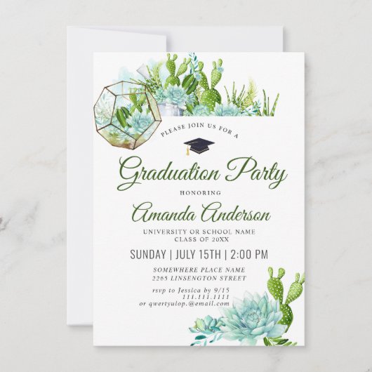 Invitation Aquarelle Cactus Eucalyptus (Devant)