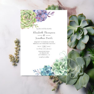 Invitation Aquarelle Cactus Mariage de succulents