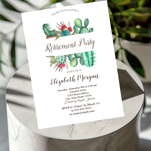 Invitation Aquarelle Cactus Points de Polka Retraite