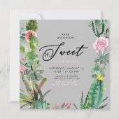 Invitation Aquarelle Cactus rose et gris doux 16 Anniversaire (Devant)