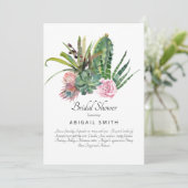 Invitation Aquarelle Cactus rose Floral blanc Fête des mariée (Debout devant)