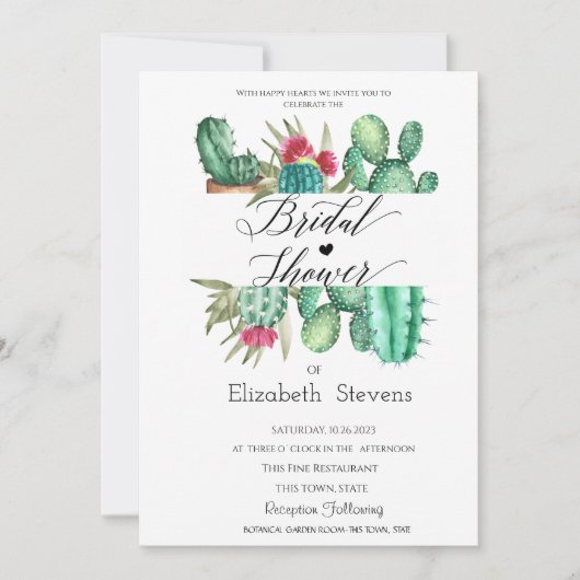 Invitation Aquarelle Cactus Script Points de mariage  (Devant)