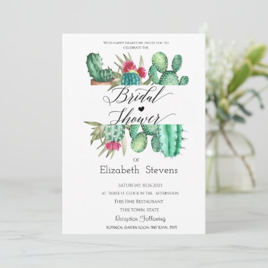 Invitation Aquarelle Cactus Script Points de mariage  (Debout devant)