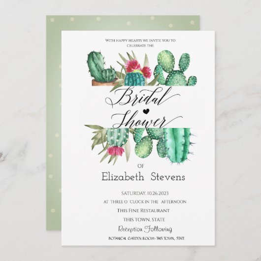 Invitation Aquarelle Cactus Script Points de mariage  (Devant / Derrière)