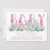 Invitation Aquarelle Cactus Succulent bébé fille douche (Devant)