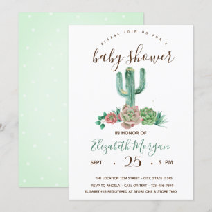 Invitation Aquarelle Cactus Succulente Points Fête de Naissan