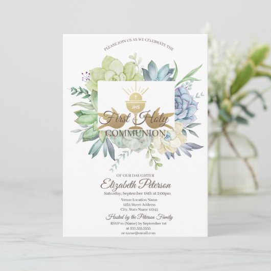 Invitation Aquarelle Cactus Succulente première sainte commun (Debout devant)