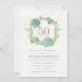 Invitation Aquarelle Cactus Succulentes du désert 50e Anniver (Devant)