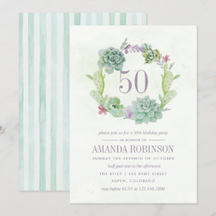 Invitation Aquarelle Cactus Succulentes du désert 50e Anniver